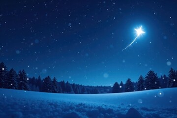 Fototapeta premium Dark blue night sky, twinkling stars, single shooting star, Christmas card background , design, texture, graphic