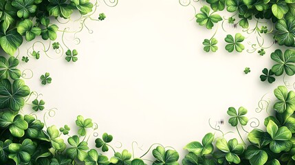 Intricate Vector Frame Design for St Patrick's Day Celebrations Incorporating Shamrock Elements for Customizable Text Space