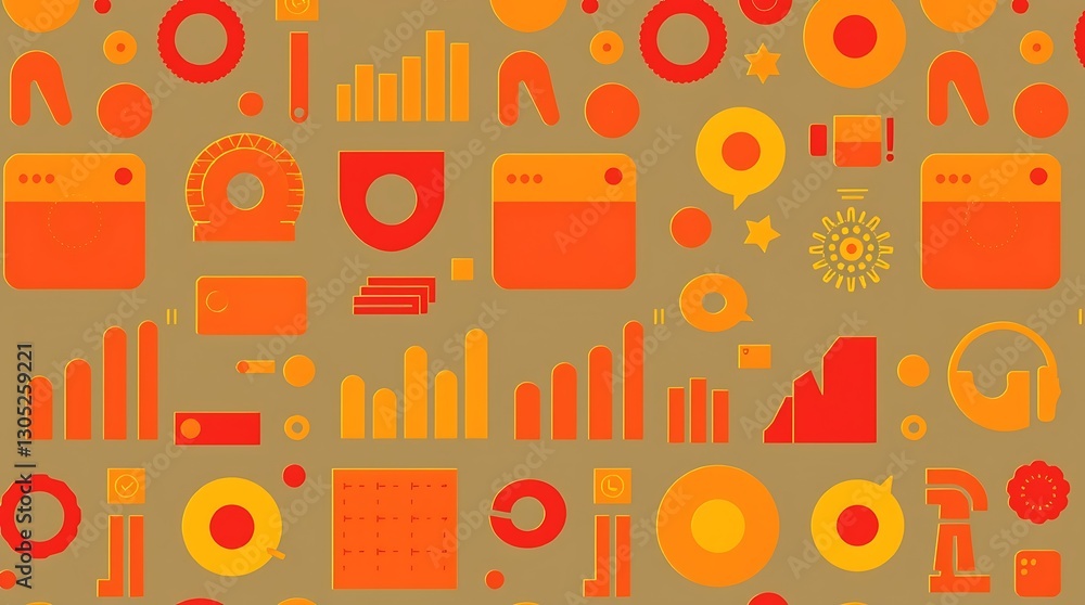 Poster creative pattern: an abstract, eye-catching pattern with various shapes in warm, inviting hues, perf