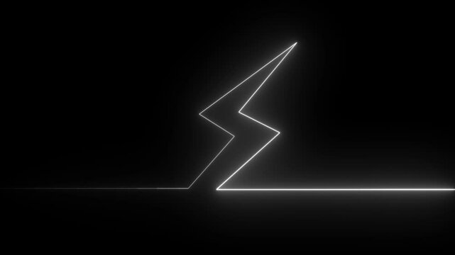  Glowing neon thunderbolt sign,Neon glowing battery charging icon animation on black background.