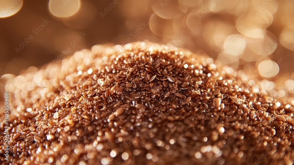 Poster close-up view of shimmering brown sugar granules piled on top of each other with a warm and inviting