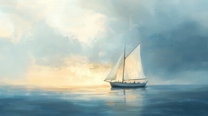 Fototapeta premium Sailboat at Sunset: Serene Ocean Voyage. (10)