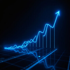 futuristic data visualization of a neon blue financial growth chart 