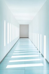 Minimalist Healthcare Design Clean White Clinical Corridor Showcasing Modern Spatial Wellness Architecture with Soft Blue Ambient Lighting Trends
