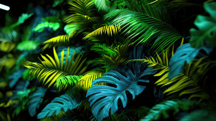 Lush Tropical Leaves in Vibrant Green Shades Displaying Natural Beauty