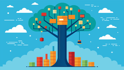 The tree seemed to tower over everything else in its surroundings reminding us of the allencompassing presence of data in our lives.. Vector illustration