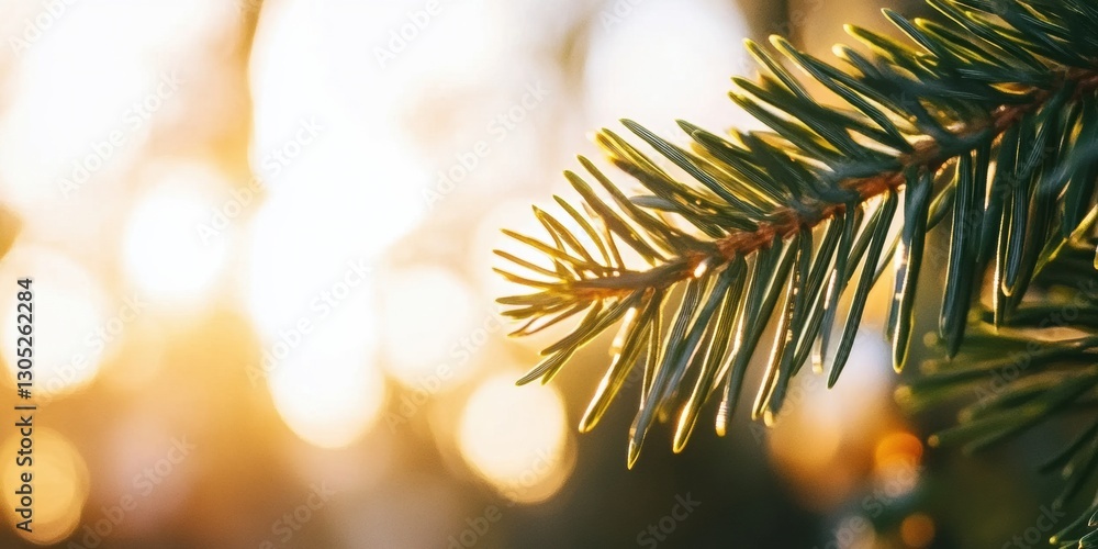 Aufkleber ethereal nordic winter aesthetic luminous pine macro with golden bokeh - festive wellness branding a