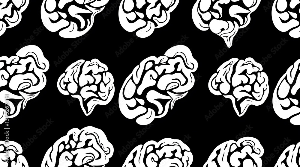 Poster brain pattern: a repeating pattern of stylized brains, set against a dark backdrop, suggesting the p