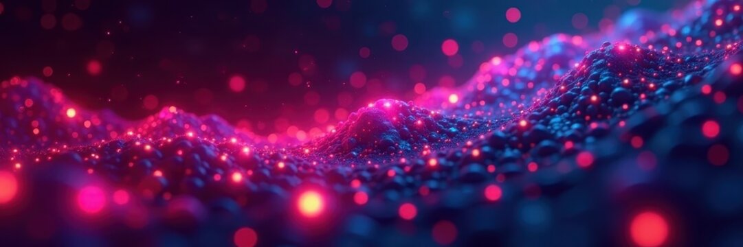 Glowing geometric shapes, binary code streams, learning, modern