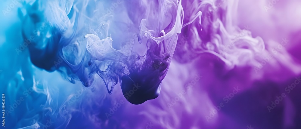 Poster mesmerizing abstract background featuring a dynamic flow of purple and blue fluid ink with glossy co