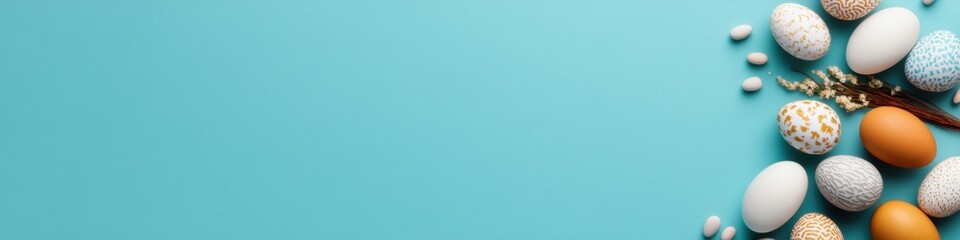 Obraz premium Pastel Chic Easter Celebration Minimalist Textured Egg Arrangement on Mint Background - Spring Marketing Inspiration for Seasonal Branding and Digital Content