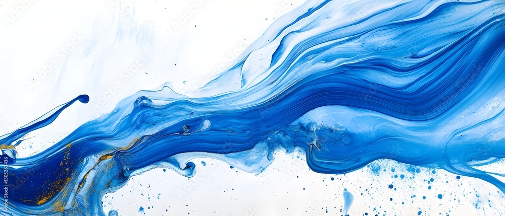 Poster a visually striking abstract composition featuring dynamic flowing patterns of vibrant blue and whit