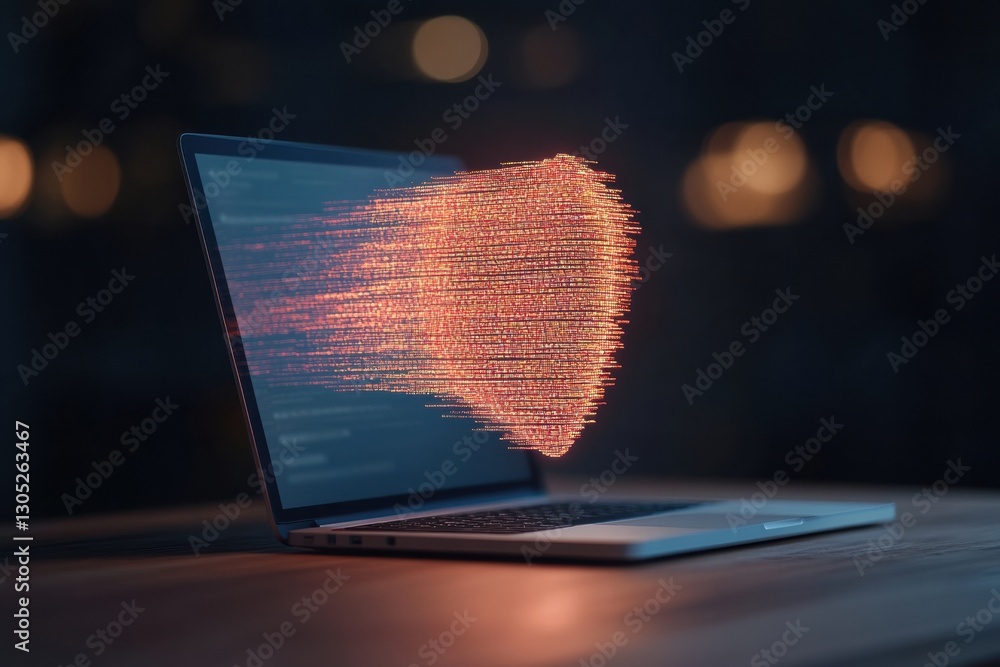 Poster Cybersecurity Reimagined AI-Powered Digital Shield Visualization with Dynamic Holographic Protection on Sleek Minimalist Workspace Laptop