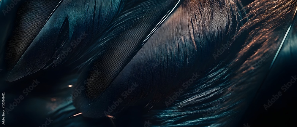 Poster mesmerizing feather patterns evoking nature s elegance and mystery close up shot of a dark moody bir