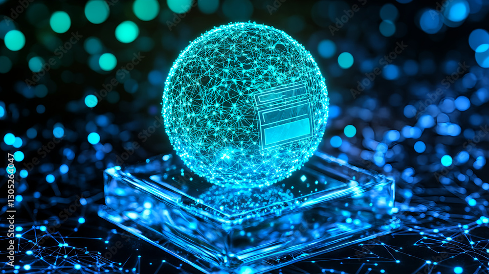 Poster innovative digital sphere visualization virtual environment 3d model abstract concept high-tech pers