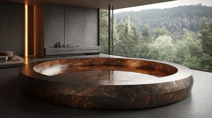 Fototapeta premium Modern Copper Bathtub with Mountain View