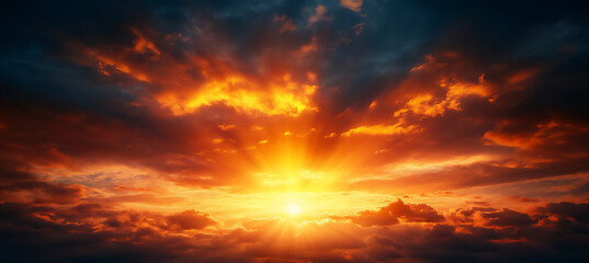 Fototapeta premium a vibrant sunrise with rays of golden light piercing through the clouds,