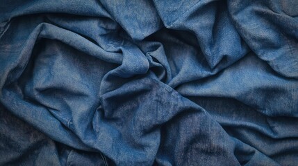 Textured Dark Blue Fabric with Elegant Creases and Ripples, Perfect as a Backdrop for Fashion, Textile, or Artistic Photography Projects