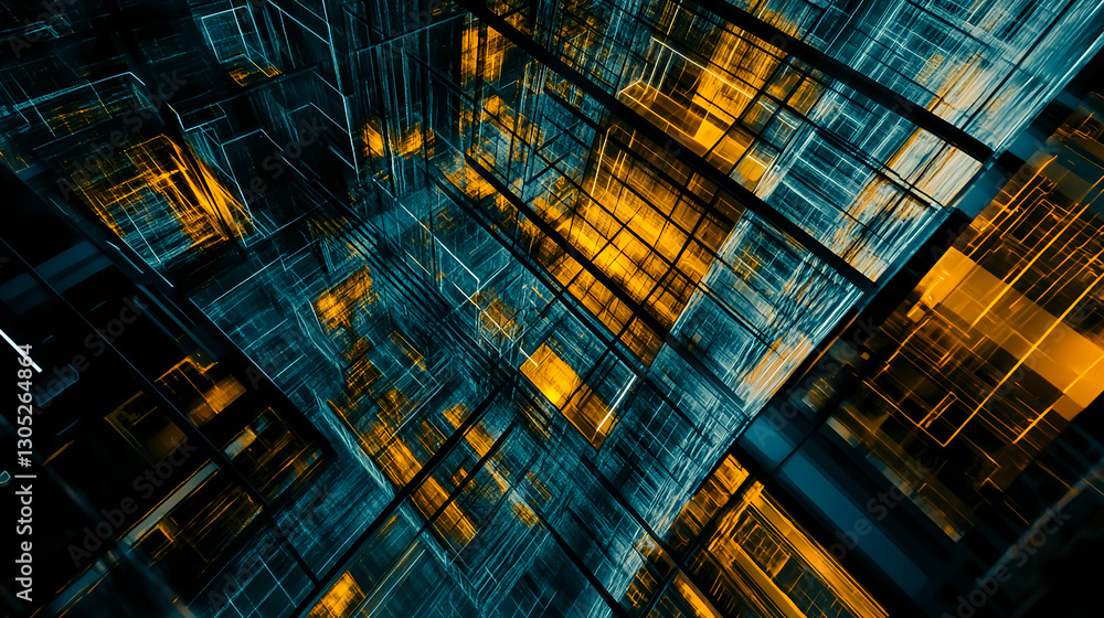 Poster dynamic digital grid visualization abstract space 3d model tech environment aerial view futuristic c