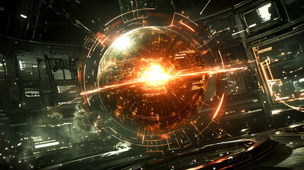Explosive energy burst futuristic laboratory digital art sci-fi environment close-up view technology concept