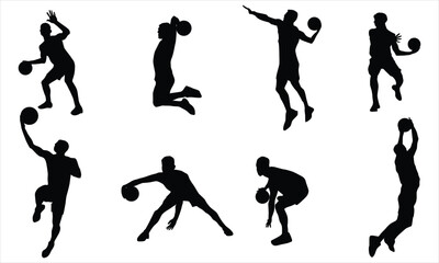 Basketball player silhouette set on a white background