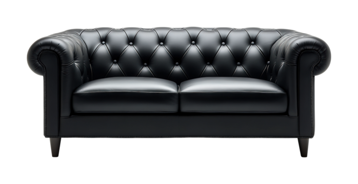 Stylish black sofa for minimalist design isolated on transparent background png