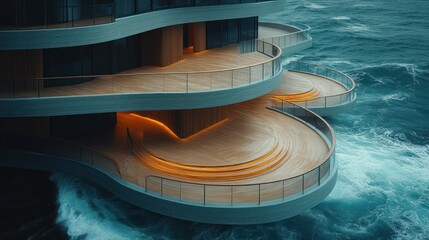 Modern Floating Balcony Architecture on Turbulent Ocean