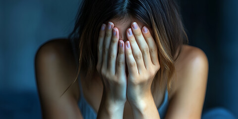 person in deep sorrow covering their face with hands, expressing emotion