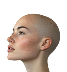 Bald woman portrait side view isolated on transparent background png