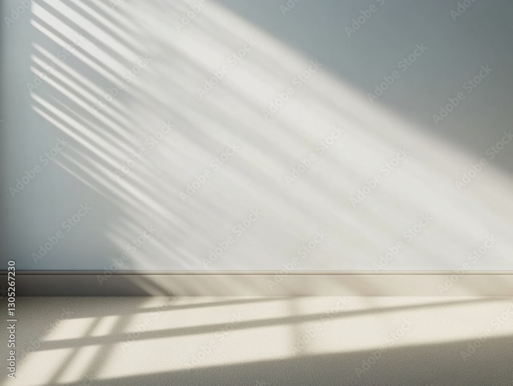 Poster Minimalist Corporate Interior Design Soft Natural Light and Geometric Shadow Patterns Transforming Modern Workspace Aesthetics