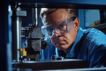 Fototapeta premium A materials scientist testing the strength of a new alloy, concentration.