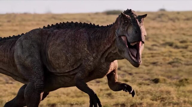 Giganotosaurus Roaring in Cretaceous Landscape