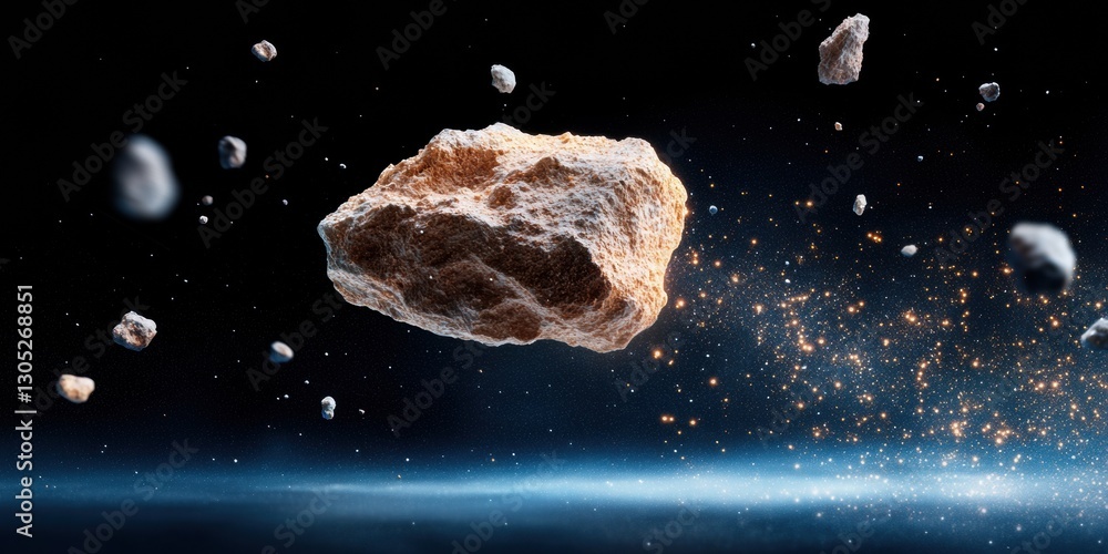 Poster cosmic frontier asteroid mining visualization for next-gen space exploration, futuristic tech innova