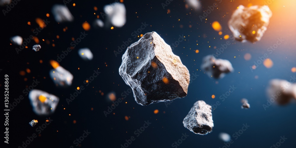 Poster futuristic space mining visualization cinematic asteroid field for next-gen scientific research and 