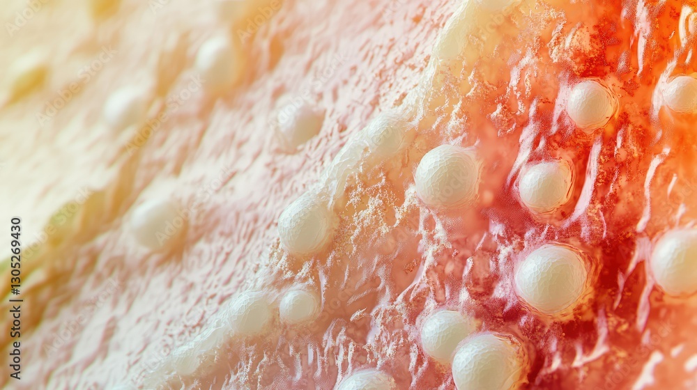 Poster close-up of organic textures with colorful bumps and grooves displaying fascinating patterns and det
