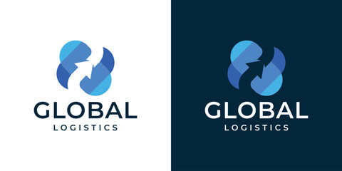 Abstract global logistic logo template. Abstract global logo design vector illustration and up arrow.