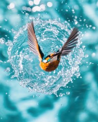 Obraz premium Immersive Nature Kingfishers Hyper-Realistic Aquatic Dive - Eco-Dynamic Wildlife Moment Capturing Precision and Environmental Storytelling