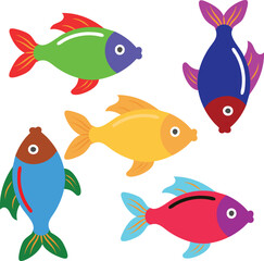 Fototapeta premium set of colorful fishes