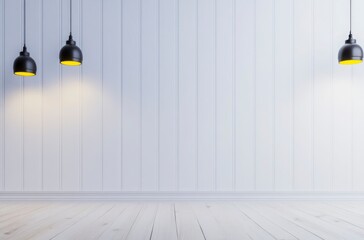 Modern Minimalist Interior with Pendant Lights and White Wood Walls