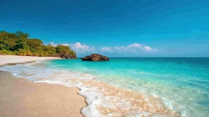 Obraz premium Pristine Eco-Paradise Immersive Tropical Seascape Showcasing Sustainable Travels Ultimate Untouched Coastal Wellness Destination in 8K Ultra-Resolution