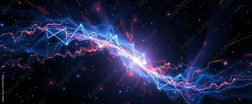 Aufkleber abstract depiction of energy moving through space with glowing geometric shapes and cosmic dust