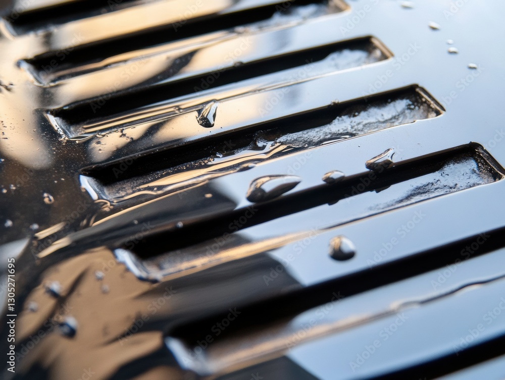 Poster sleek metallic precision minimalist water-droplet industrial design exploring modern surface texture