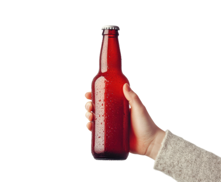 Hand holding beer bottle cutout isolated on transparent background png - Powered by Adobe
