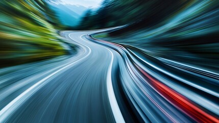 Curving Mountain Road with Motion Blur and Vibrant Greenery