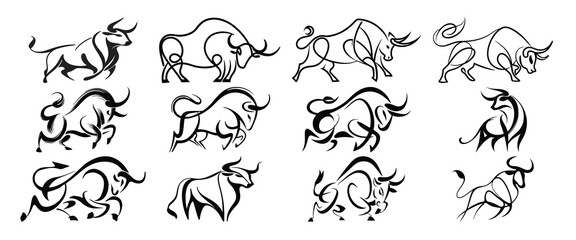 line drawing Bull cow icon Vector illustration, cow drawing with line art style. simple design outline style