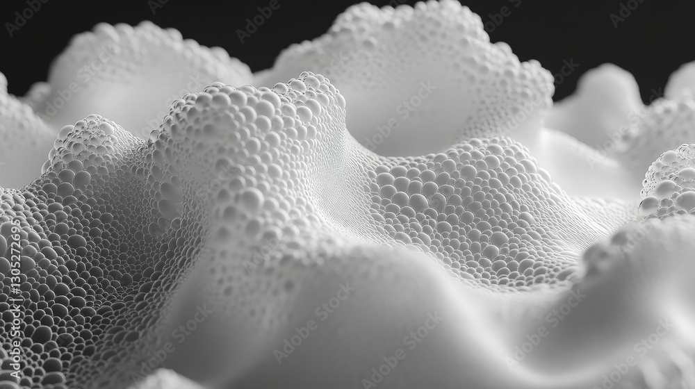 Poster abstract composition of soft white foam or bubbles on a dark background representing textures and na