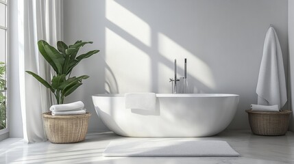 Fototapeta premium beautiful bathtub in a minimalist white bathroom