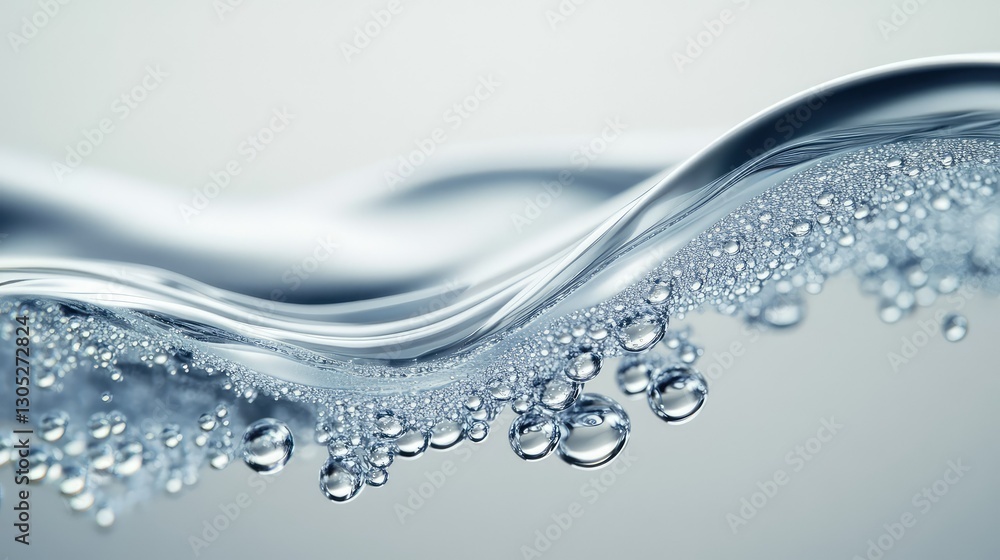 Poster captivating close-up of water surface with bubbles and gentle waves illustrating fluid motion and tr