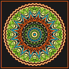 Multicolored bandana with stylized African ornament. Contrasting color palette. Vector illustration