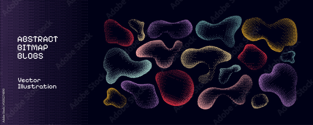 Aufkleber Abstract Shapes with Grain Gradient. Vector Bubble Elements with Bitmap Noise. Blub Figures with Halftone Effect and Gradation